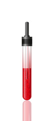 Pipette cap on the test tube with blood. Dropper Vector