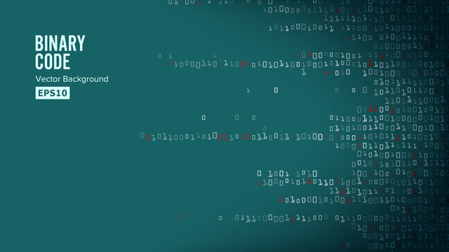 Binary Code Background Vector. Algorithm Binary, Data Code, Decryption And Encoding, Row Matrix