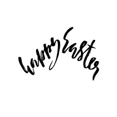 Happy Easter lettering for greeting card. Vector hand drawn illustration. Grunge inscription. Handwritten design