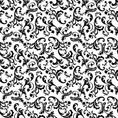 Seamless background baroque style black and white. Vintage Pattern. Retro Victorian ornament. Elements of flowers and leaves. Vector illustration. Use for wallpaper, print packaging paper, textiles.