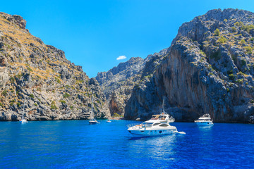 View from ocean to Sá Calobra beach  in Majorca, Spain