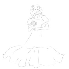 Illustration of a beautiful girl holding a bouquet on white background, vector illustration.