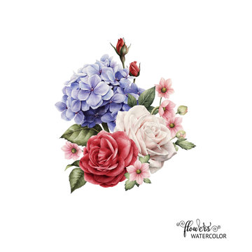 Bouquet of peonies, watercolor, can be used as greeting card, invitation card for wedding, birthday and other holiday and  summer background.
