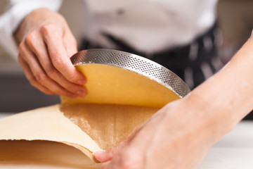 preparing dough for tart