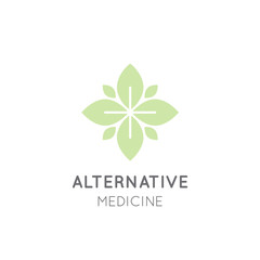 Vector Icon Style Logo Sign of  Alternative Medicine. IV Vitamin Therapy, Anti-Aging, Wellness, Ayurveda, Chinese Medicine. Holistic centre. Green Energy Mandala