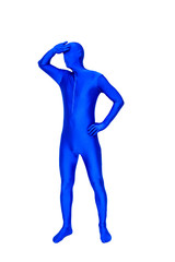 Mysterious blue man in morphsuit