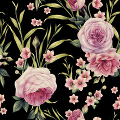 Obrazy na Szkle  Kwiatowy wzór z różami, akwarela.