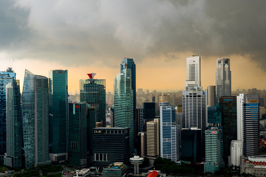Skyscrapers and stormy sky, Shanghai, East Asia 