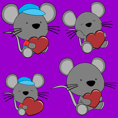 lovely mouse  baby cartoon heart set in vector fomat
