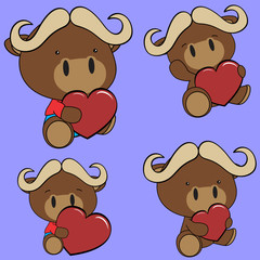 lovely oxen baby cartoon heart set in vector fomat