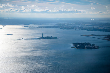 Aerial view of Upper New York Bay with Liberty Island and Liberty Statue - New York, USA © diegograndi