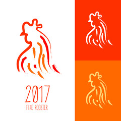 Icon or logo template with red rooster. Symbol for corporate branding identity 2017 year. Label inspiration for advertising, business, web design. Vector illustration.