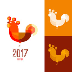 Icon or logo template with red rooster. Symbol for corporate branding identity 2017 year. Label inspiration for advertising, business, web design. Vector illustration.