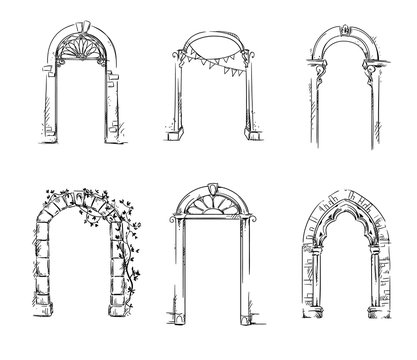 Set of arches. Architectural detail. Vector illustration