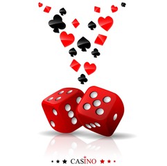 Shiny red dices on the white background