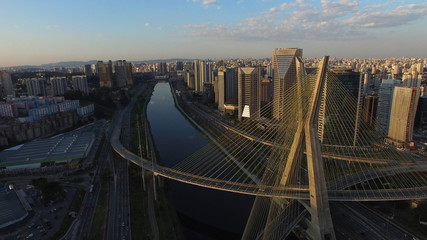 Aerial Shot of the Ponte Estaiada and Skyscrapers in Sao Paulo, Brazil