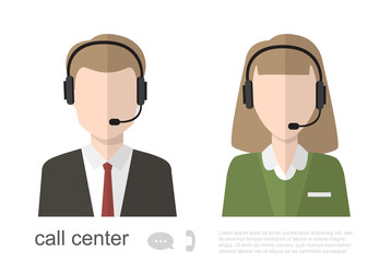 Call Center Operator Icons. Vector Flat Illustration