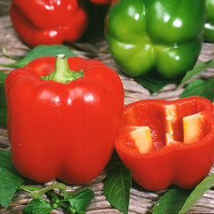 Fresh sweet red and green bell peppers