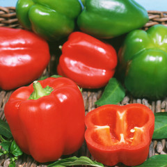 Fresh sweet red and green bell peppers