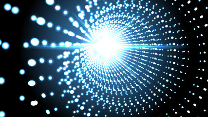 Vector infinite clour round tunnel of shining flares on black background