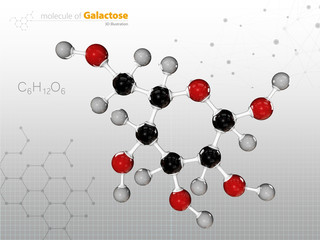 3d Illustration of Galactose sugar molecule. Present in milk and dairy products.