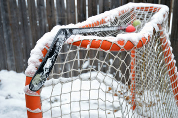 Hockey net in winter
