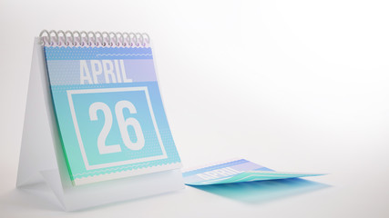 3D Rendering Trendy Colors Calendar on White Background - april 26