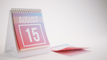 3D Rendering Trendy Colors Calendar on White Background - august 15
