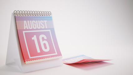 3D Rendering Trendy Colors Calendar on White Background - august 16