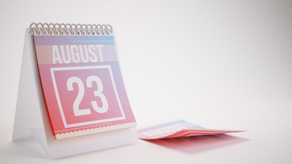 3D Rendering Trendy Colors Calendar on White Background - august 23