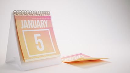 3D Rendering Trendy Colors Calendar on White Background - january 5