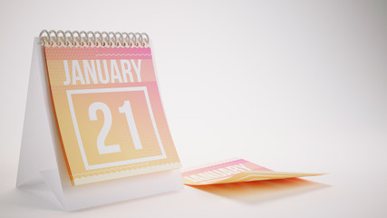 3D Rendering Trendy Colors Calendar on White Background - january 21