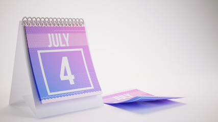 3D Rendering Trendy Colors Calendar on White Background - july 4