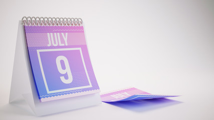 3D Rendering Trendy Colors Calendar on White Background - july 9