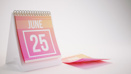 3D Rendering Trendy Colors Calendar on White Background - june 25