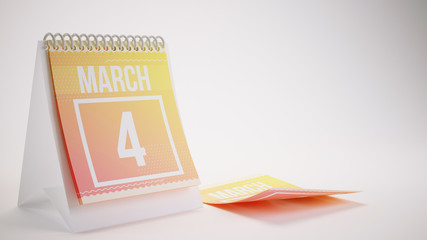 3D Rendering Trendy Colors Calendar on White Background - march 4