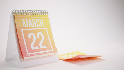 3D Rendering Trendy Colors Calendar on White Background - march 22