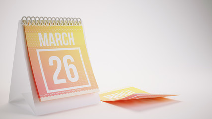 3D Rendering Trendy Colors Calendar on White Background - march 26