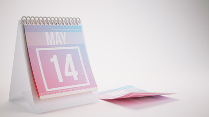 3D Rendering Trendy Colors Calendar on White Background - may 14