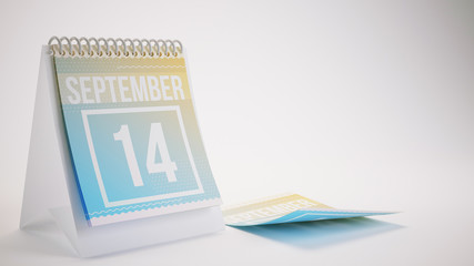 3D Rendering Trendy Colors Calendar on White Background - september 14