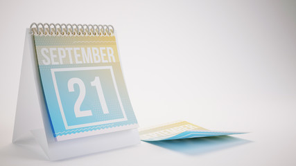 3D Rendering Trendy Colors Calendar on White Background - september 21