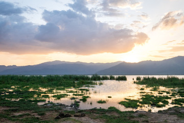Lake Jipe at the border of Kenya and Tanzania, Africa
