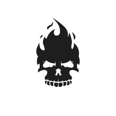 Fire skull icon. Black silhouette on white background. Vector illustration.