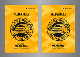 Set of taxi service business layout templates. A4 call taxi concept flyer. Vector illustration. © luckykot