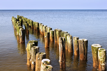 Old german breakwater on the Baltic Sea coast.