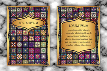 Invitation card design template. Vintage decorative elements with mandala, delicate floral pattern.