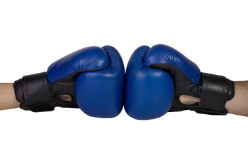 blue boxing gloves on a white background. isolated.