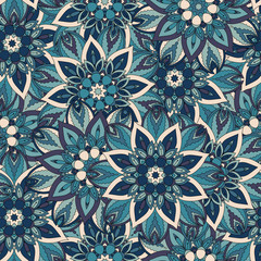Ornate floral seamless texture, endless pattern with vintage mandala elements.