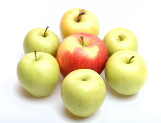 red, green apple fruit isolated on white