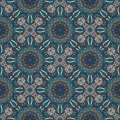 Ornate floral seamless texture, endless pattern with vintage mandala elements.